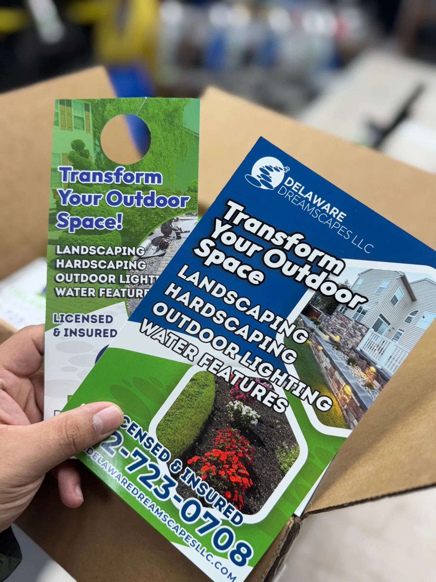 Door hanger marketing for Dreamscapes Landscaping in Delaware