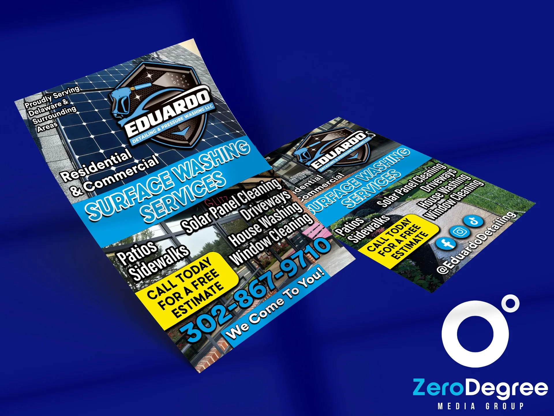 Business card mockup for Eduardo Surface Washing in Delaware