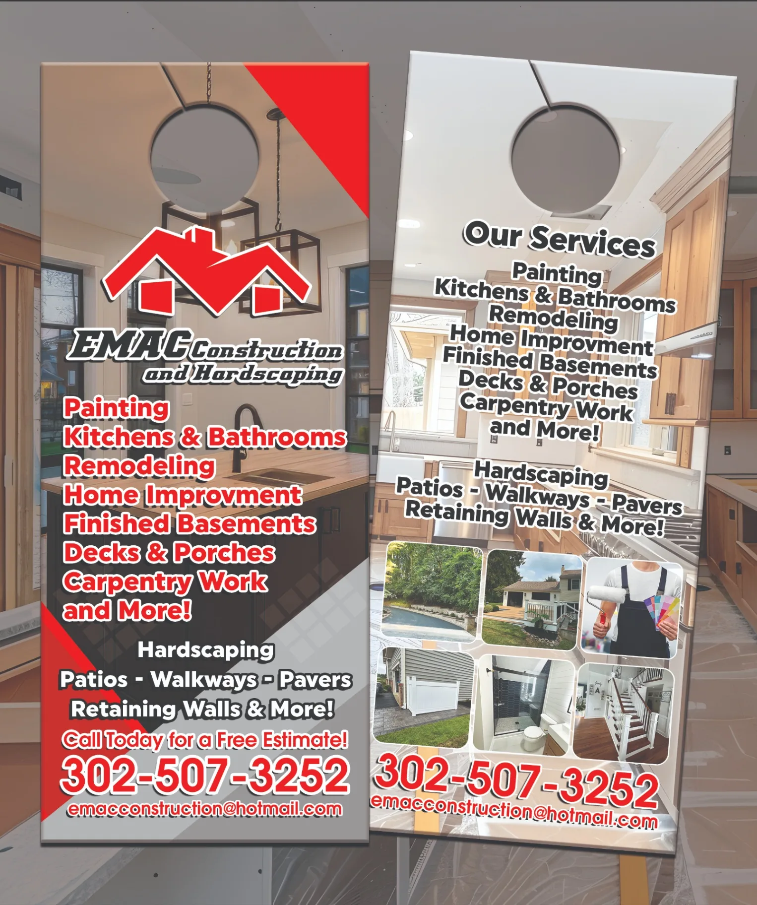 Door hangers for EMAC Construction marketing in Delaware