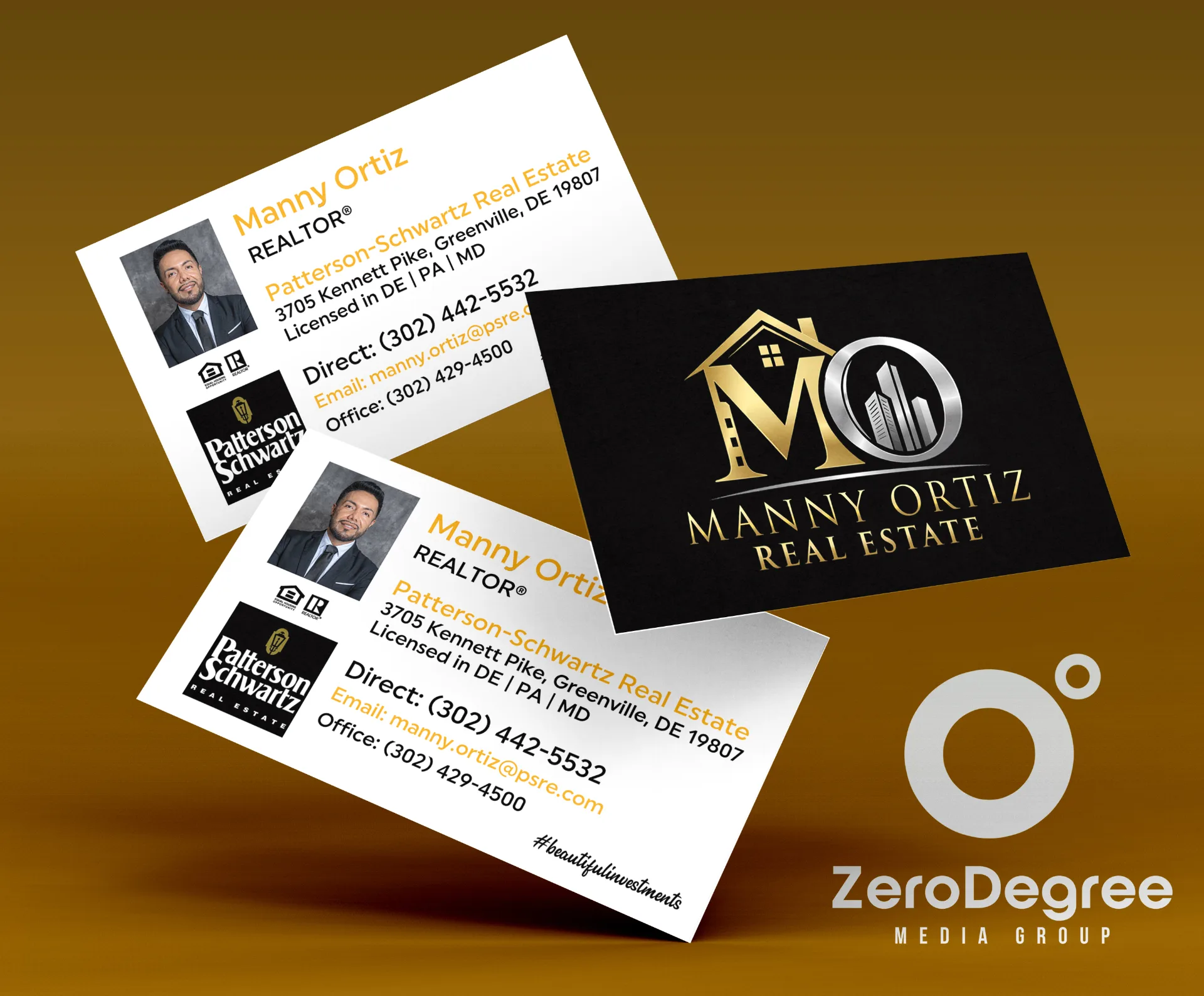 Real estate business cards for Manny Ortiz agent in Delaware