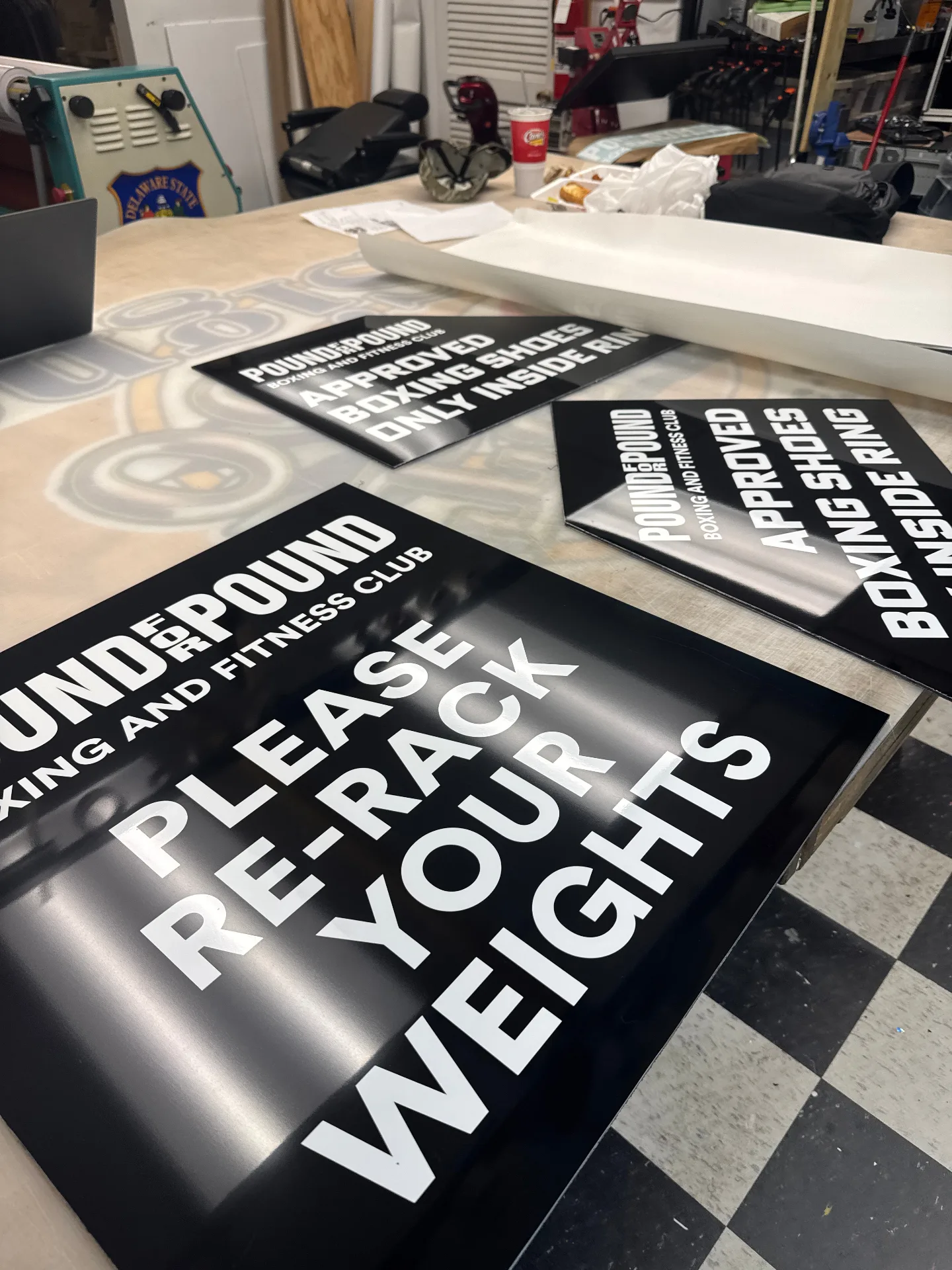 Interior signage for Pound for Pound boxing gym in Wilmington, DE