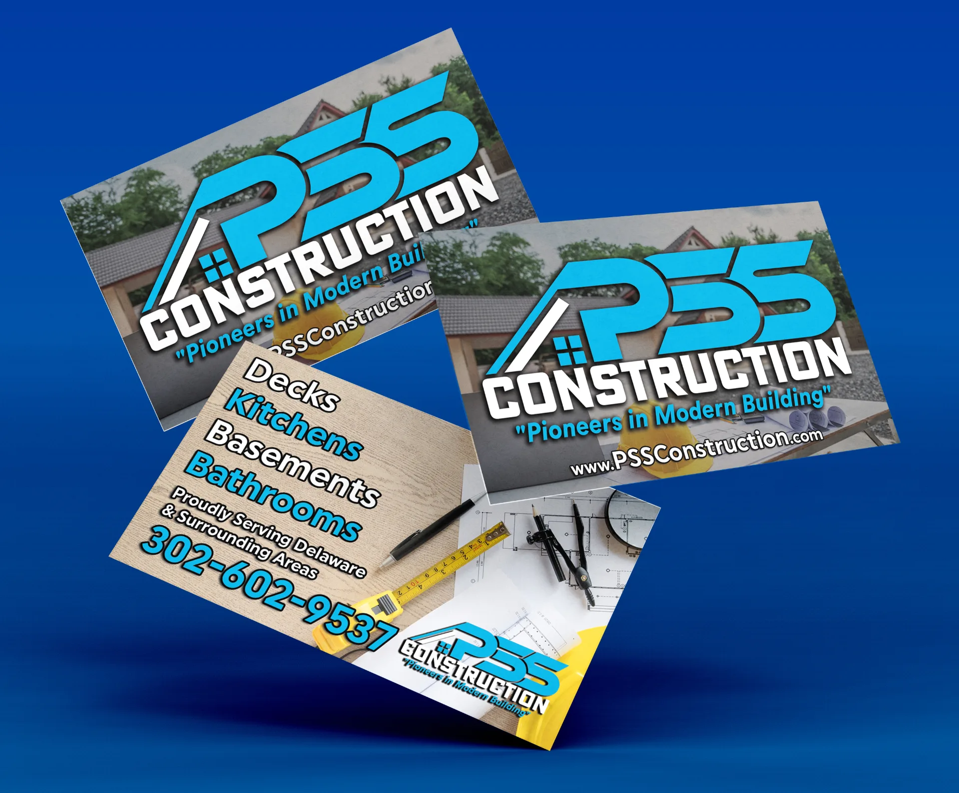 Business card mockup for PSS Construction in Delaware