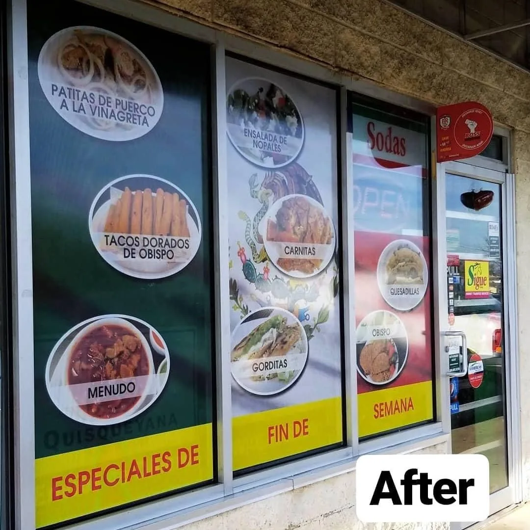 Window menu display graphics for Quisqueyana restaurant in Delaware