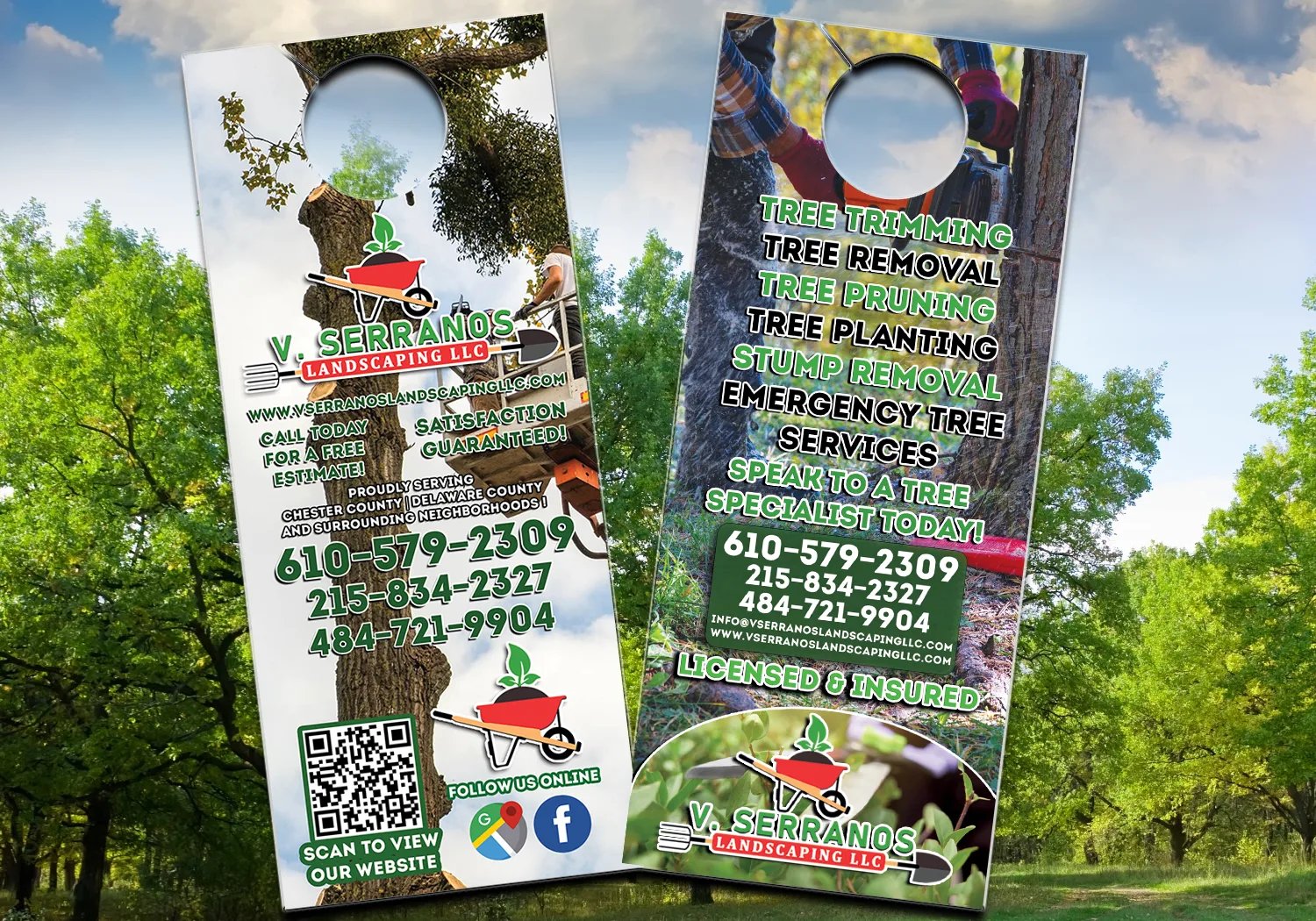 Printed door hangers for V. Serranos landscaping and hardscaping services