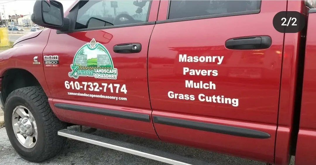 Vehicle lettering and graphics for Zamora Landscape and Masonry truck in Delaware